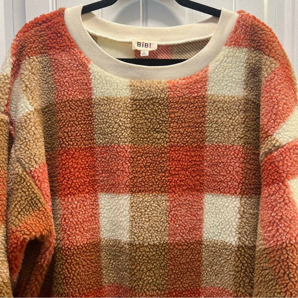 BiBi Plaid Teddy Bear Fleece Crewneck Sweatshirt. Size XL. - Picture 5 of 12